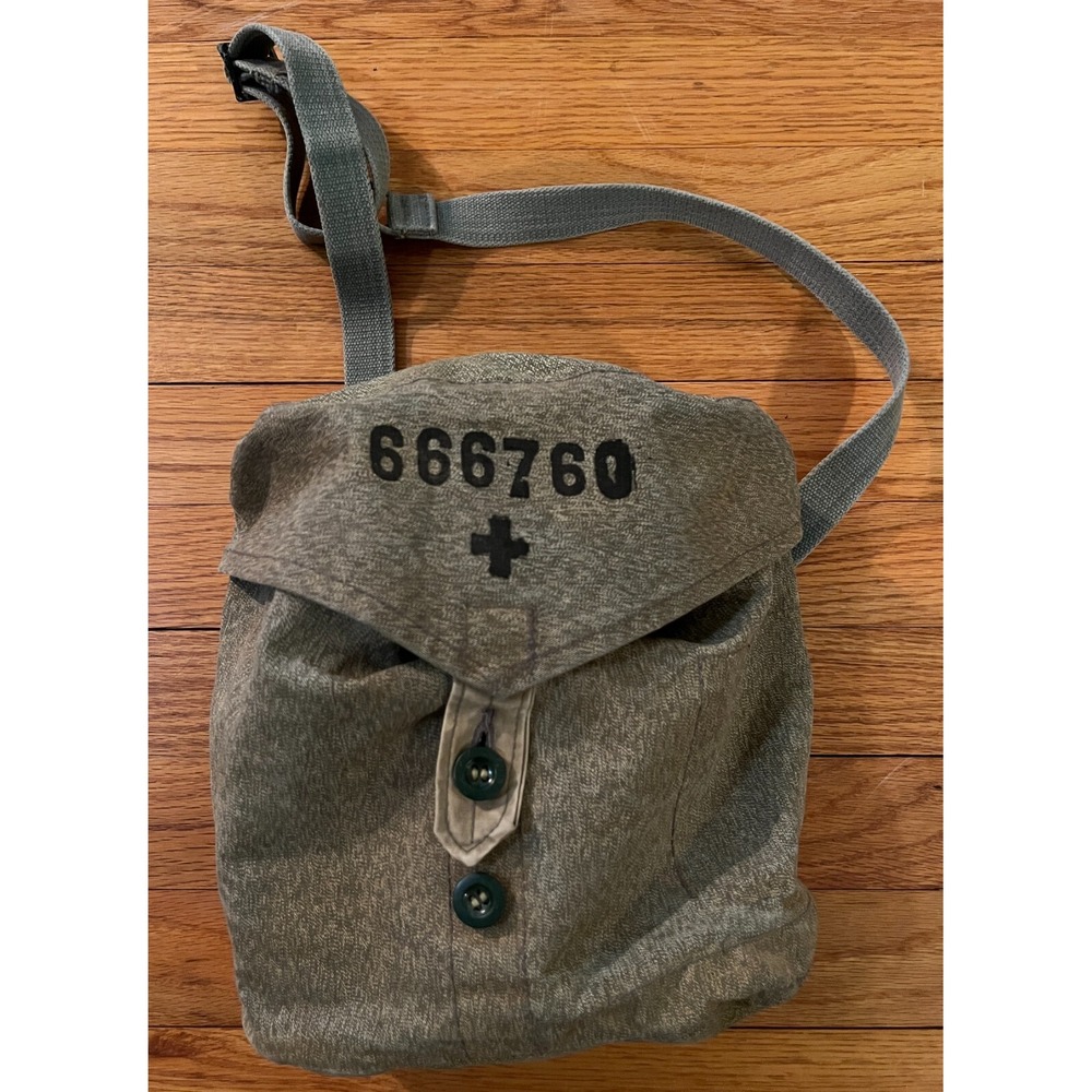 Vintage Swiss Army Salt & Pepper Military Medical Bag Canvas Shoulder Bag
